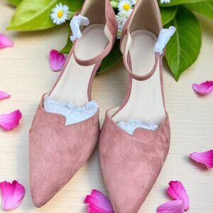 New Women Pointy Toe Ankle Strap High Heels Pump Suede Dirty Pink 2.5 inch